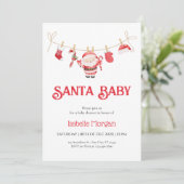 Red Santa Baby Christmas Baby Shower Invitation Kaart (Staand voorkant)