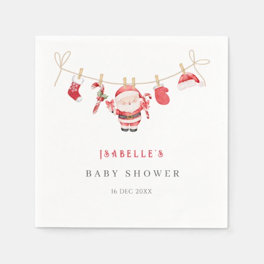 Red Santa Baby Christmas Baby Shower Napkins Servet (Voorkant)