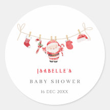 Red Santa Baby Christmas Baby Shower Stickers