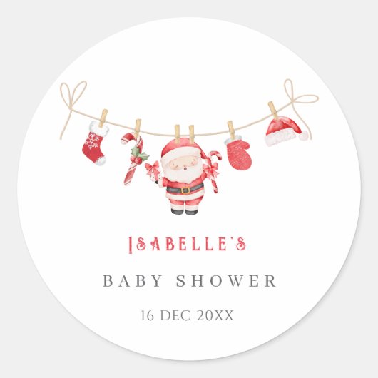 Red Santa Baby Christmas Baby Shower Stickers (Voorkant)