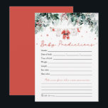 Red Santa Baby Christmas Baby Voorspellingsspel Kaart<br><div class="desc">Het Red Santa Gender Neutral Santa Baby Clothes Christmas Santa Baby Prediction Game voegt een heerlijke en feestelijke touch toe aan uw vakantie-baby shower! Met een charmant ontwerp met rode sneeuwvlokken, eucalyptusgroen en schattige op de kerstman geïnspireerde babykleding, nodigt dit spel gasten uit om leuke details over de baby te...</div>