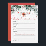 Red Santa Baby Christmas Baby Voorspellingsspel Kaart<br><div class="desc">Het Red Santa Gender Neutral Santa Baby Clothes Christmas Santa Baby Prediction Game voegt een heerlijke en feestelijke touch toe aan uw vakantie-baby shower! Met een charmant ontwerp met rode sneeuwvlokken, eucalyptusgroen en schattige op de kerstman geïnspireerde babykleding, nodigt dit spel gasten uit om leuke details over de baby te...</div>