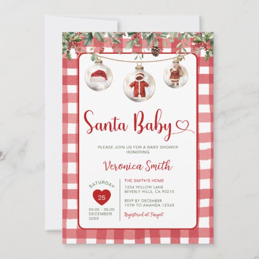Red Santa Baby Shower Clothesline Christmas Floral Kaart (Voorkant)