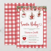 Red Santa Baby Shower Clothesline Christmas Floral Kaart (Voorkant / Achterkant)