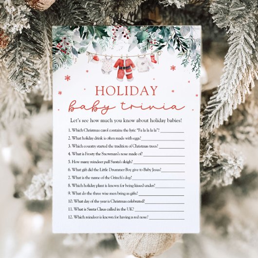 Red Santa Baby shower Holiday Baby Trivia Game Kaart