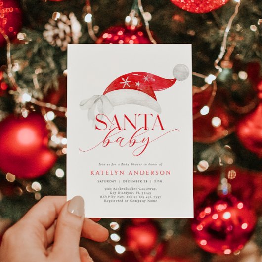 Red Santa Baby shower Invitation Kaart