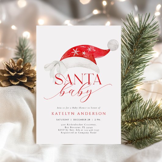 Red Santa Baby shower Invitation Kaart