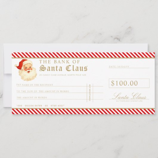 Red Santa Cheque Gift Voucher Card Kaart (Voorkant)