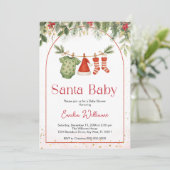 Red Santa Christmas Clothesline Baby shower Kaart (Staand voorkant)