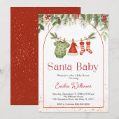 Red Santa Christmas Clothesline Baby shower Kaart (Voorkant / Achterkant)