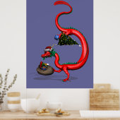 Red Santa Dragon Poster (Keuken)
