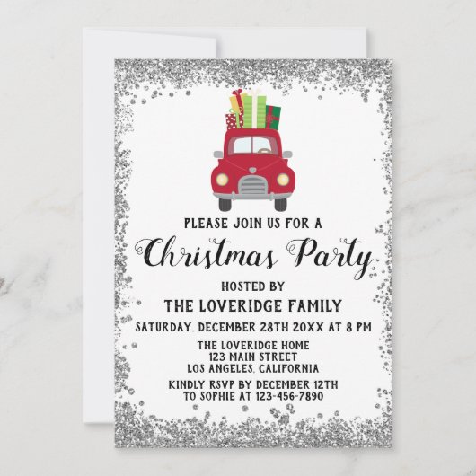 Red Santa Gifts Holiday Kerstfeest Silver Kaart (Voorkant)