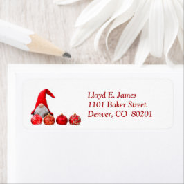 Red Santa Gnome kerst retour adres Etiket