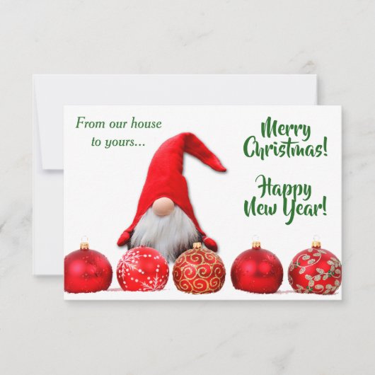 Red Santa Gnome kerstfotoplatkaart (Voorkant)