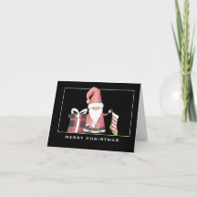 Red Santa Gnome met Stocking & Gift Kerstmis