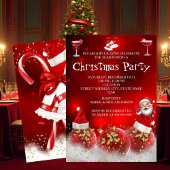 Red Santa Gold Baubles Christmas Holiday Party Kaart