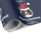 Red Santa Hat aangepaste fotosjabloon op blauw Cadeaupapier (Rol Hoek)