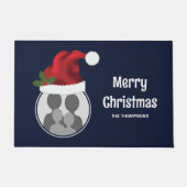 Red Santa Hat aangepaste fotosjabloon op blauw Deurmat (Voorkant)