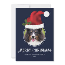 Red Santa Hat aangepaste fotosjabloon op blauw