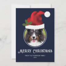 Red Santa Hat aangepaste fotosjabloon op blauw