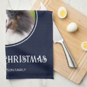 Red Santa Hat aangepaste fotosjabloon op blauw Theedoek (Quarter Fold)