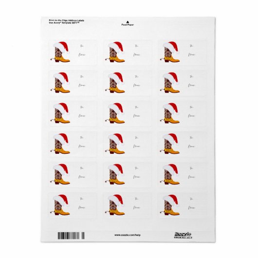 Red Santa Hat Cowboy Boot Gift Label Sticker (Full Sheet)