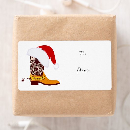 Red Santa Hat Cowboy Boot Gift Label Sticker