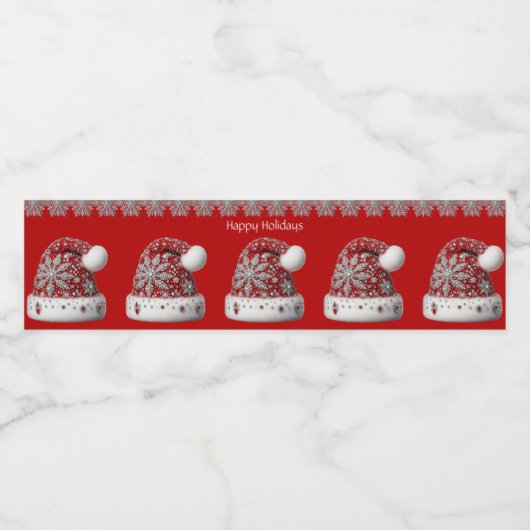 Red Santa Hat Holiday Waterfles Etiket (Enkel label)