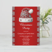 Red Santa Hat Kerstfeest Uitnodiging (Staand voorkant)