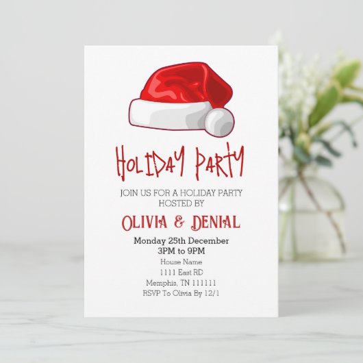 Red Santa Hat Kerstvakantie feestuitnodiging Feestdagenkaart (Staand voorkant)