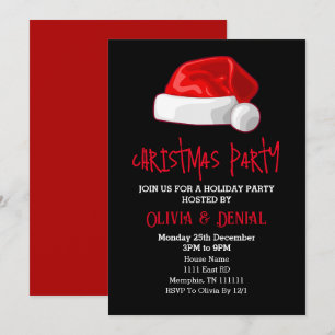 Red Santa Hat Kerstvakantie zwart Feestdagenkaart