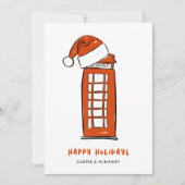 Red Santa Hat London Red Telephone Box Business Feestdagenkaart (Voorkant)