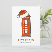 Red Santa Hat London Red Telephone Box Business Feestdagenkaart (Staand voorkant)
