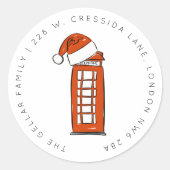 Red Santa Hat London Telefoonbox Retouradres Ronde Sticker (Voorkant)