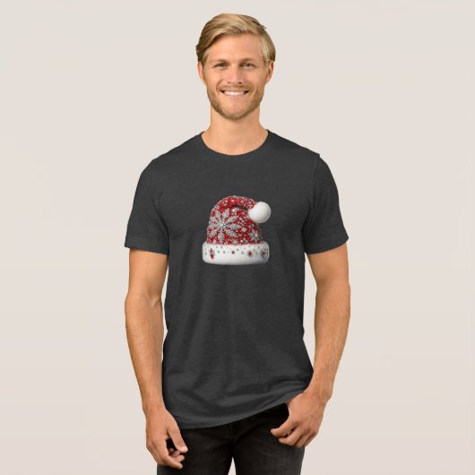 Red Santa Hat Mannen Tri-Blend Shirt (Voorkant volledig)