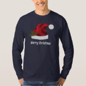 Red Santa Hat met kerst Holly en aangepaste tekst T-shirt (Voorkant)