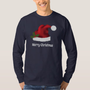 Red Santa Hat met kerst Holly en aangepaste tekst T-shirt