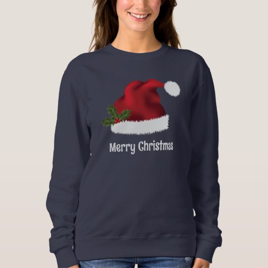 Red Santa Hat met kerst Holly en aangepaste tekst Trui (Voorkant)