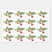 Red Santa Hat Pine Branches Merry Kerstmis Inpakpapier Vel (Voorkant 3)