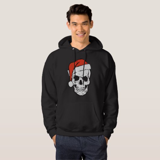 Red Santa Hat Skull op Funny KerstBlack Hoodie (Voorkant volledig)
