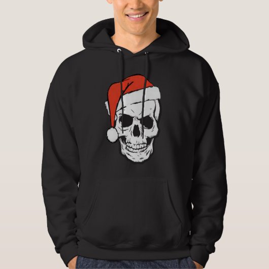 Red Santa Hat Skull op Funny KerstBlack Hoodie (Voorkant)