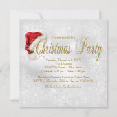 Red Santa Hat Sneeuwvlok Kerstfeest Uitnodiging (Voorkant)