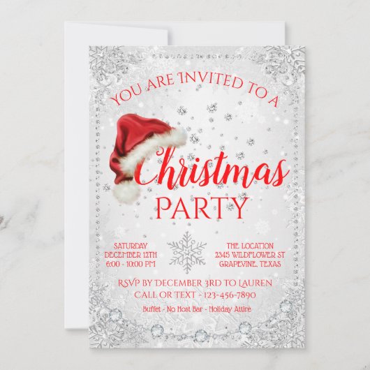 Red Santa Hat Snowflake kerstfeest Kaart (Voorkant)