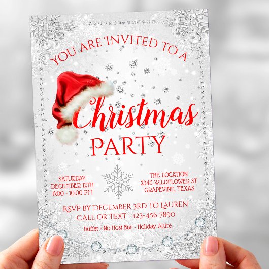 Red Santa Hat Snowflake kerstfeest Kaart