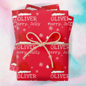 Red Santa Hat Snowflake Merry Jolly Kinder Inpakpapier Vel
