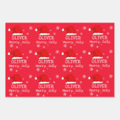 Red Santa Hat Snowflake Merry Jolly Kinder Inpakpapier Vel (Voorkant 2)
