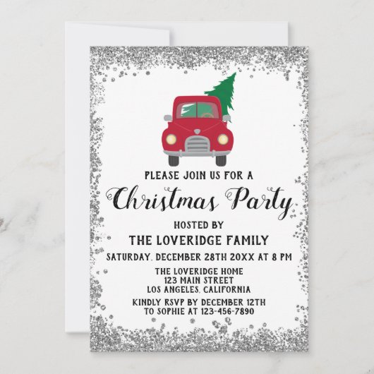 Red Santa-kerstboomfeestdag Silver Kaart (Voorkant)