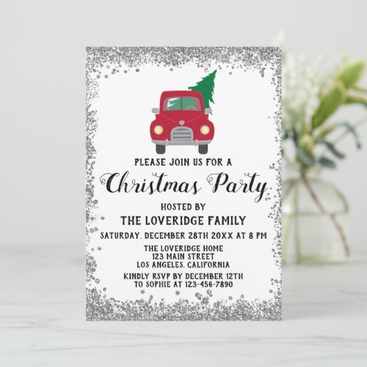 Red Santa-kerstboomfeestdag Silver Kaart (Staand voorkant)