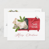 Red Santa Mailbox met Pinecones en Pine Boughs Briefkaart (Voorkant / Achterkant)