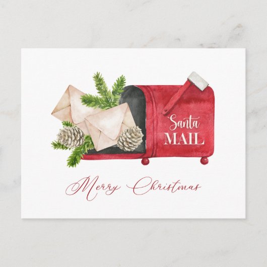 Red Santa Mailbox met Pinecones en Pine Boughs Briefkaart (Voorkant)